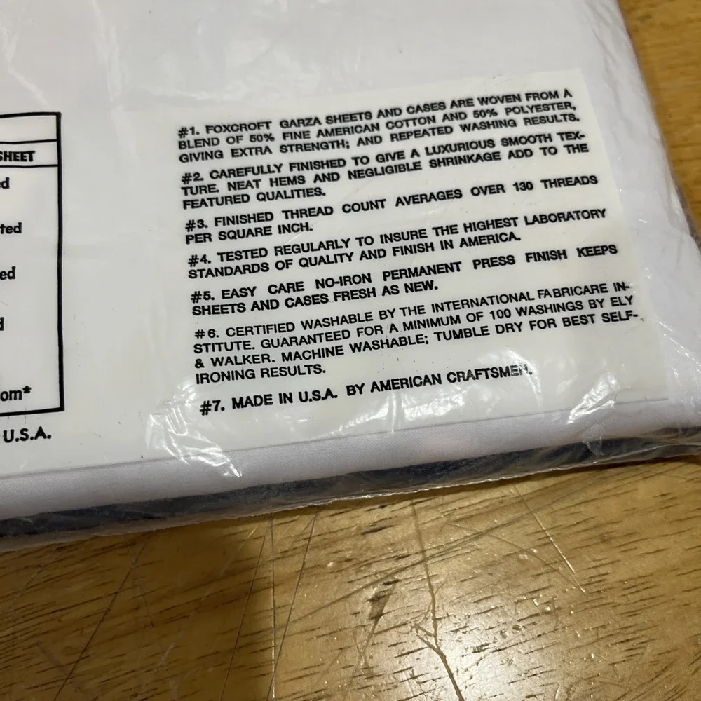 New Vintage Foxcroft Garza Double Flat Sheet White No-Iron Cotton Percale Sealed